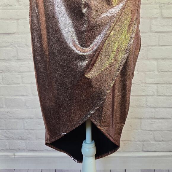 E Venus Pink Metallic Halter Midi Dress Women Size S Side Ruched Wrap Skirt Cute - Picture 4 of 12